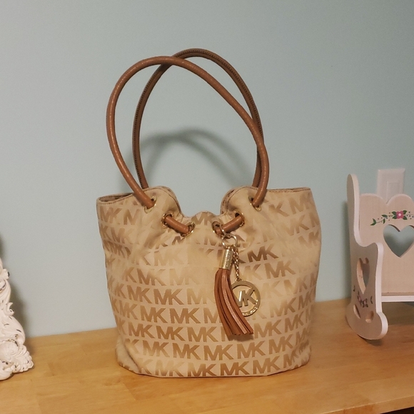 Michael Kors Handbags - LOW STARTMK Ladies Shoulder Bag Signature Style Gold And Brown Tone